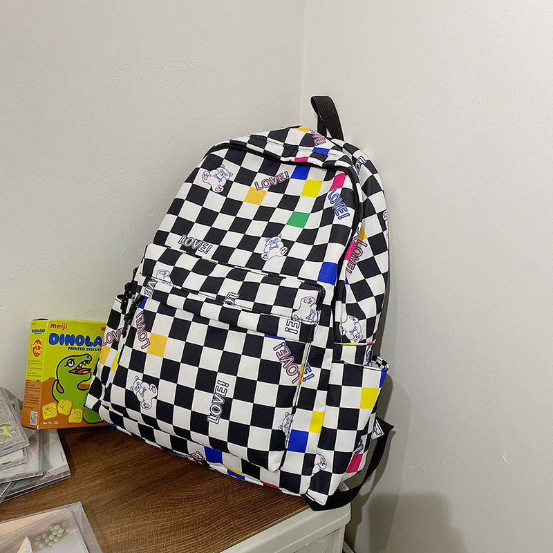 Harajuku Style Checkerboard Backpack for Girls