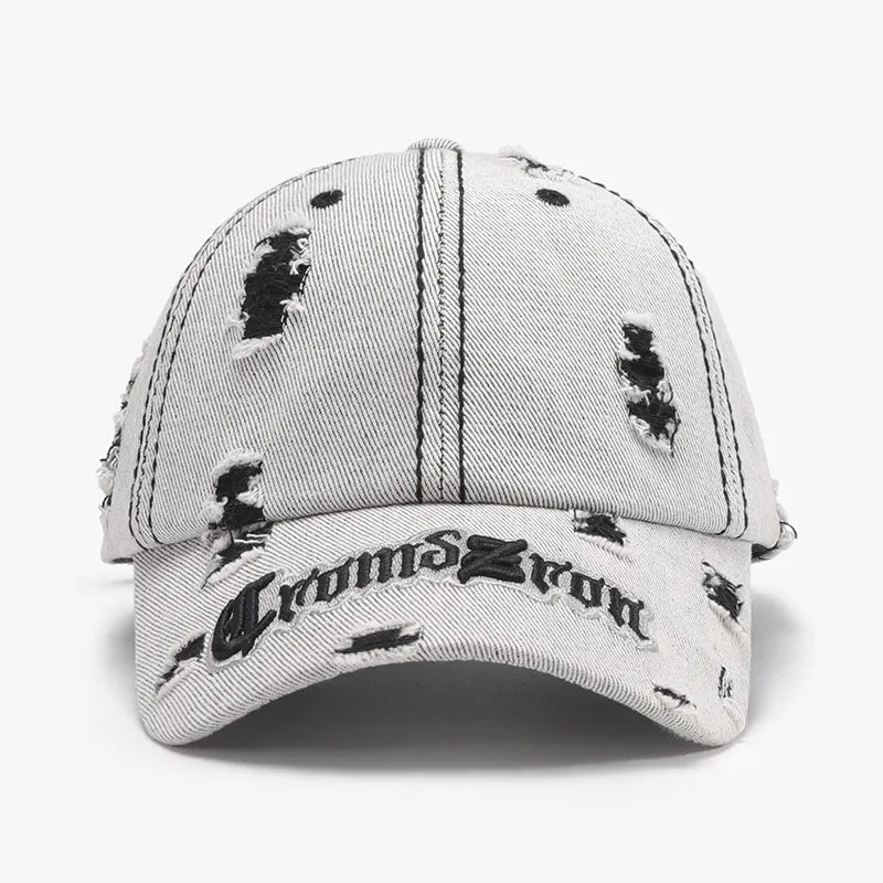 Distressed Embroidered Baseball Cap - Harajuku Style
