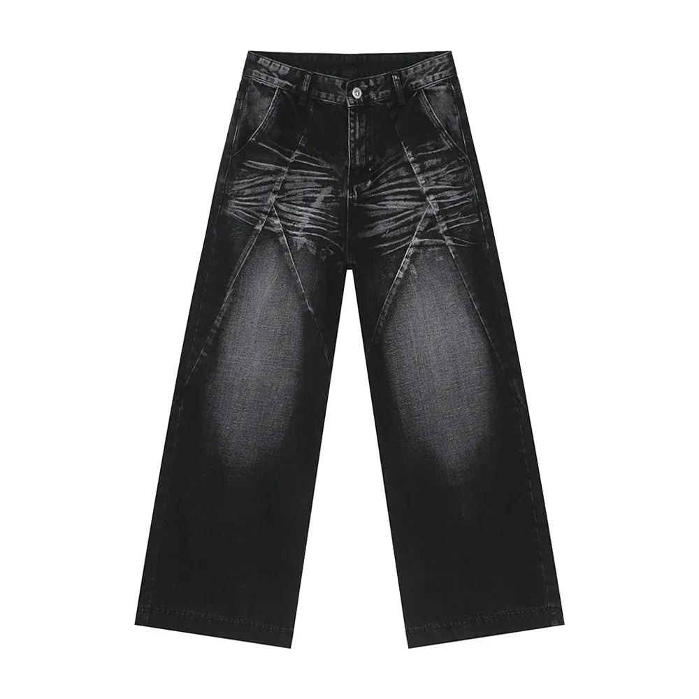 Playful Washed Cat Whisker Straight Leg Jeans
