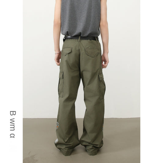 Harajuku Style Distressed Hand-Painted Multi-Pocket Work Pants