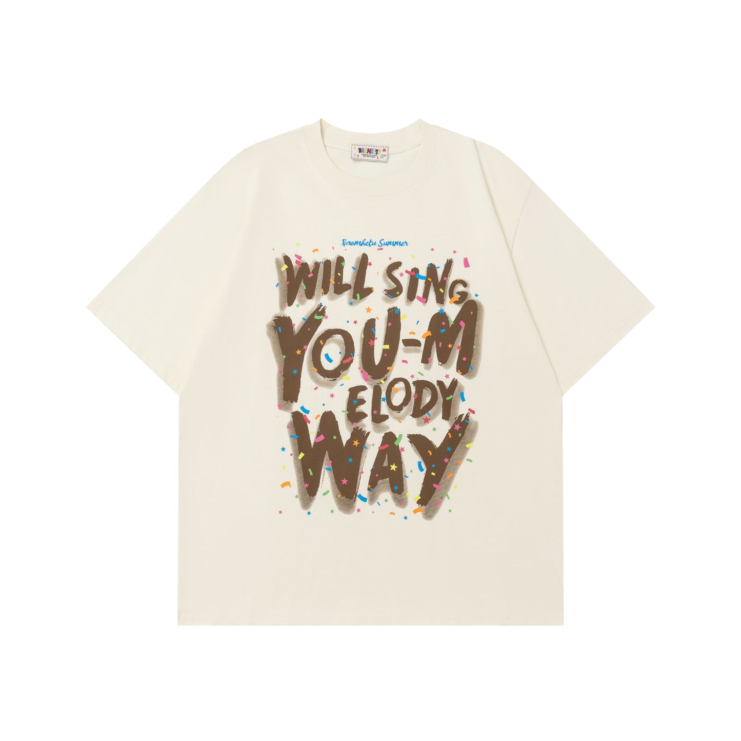 Ribbon Letter Print Pure Cotton T-Shirt