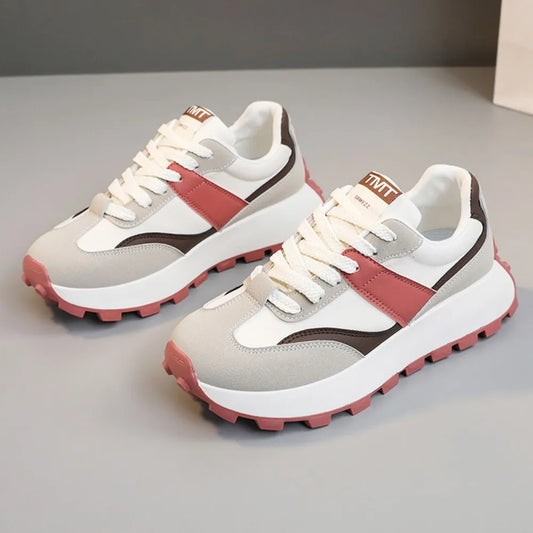 Playful Contrast Round Toe Platform Sneakers for Women