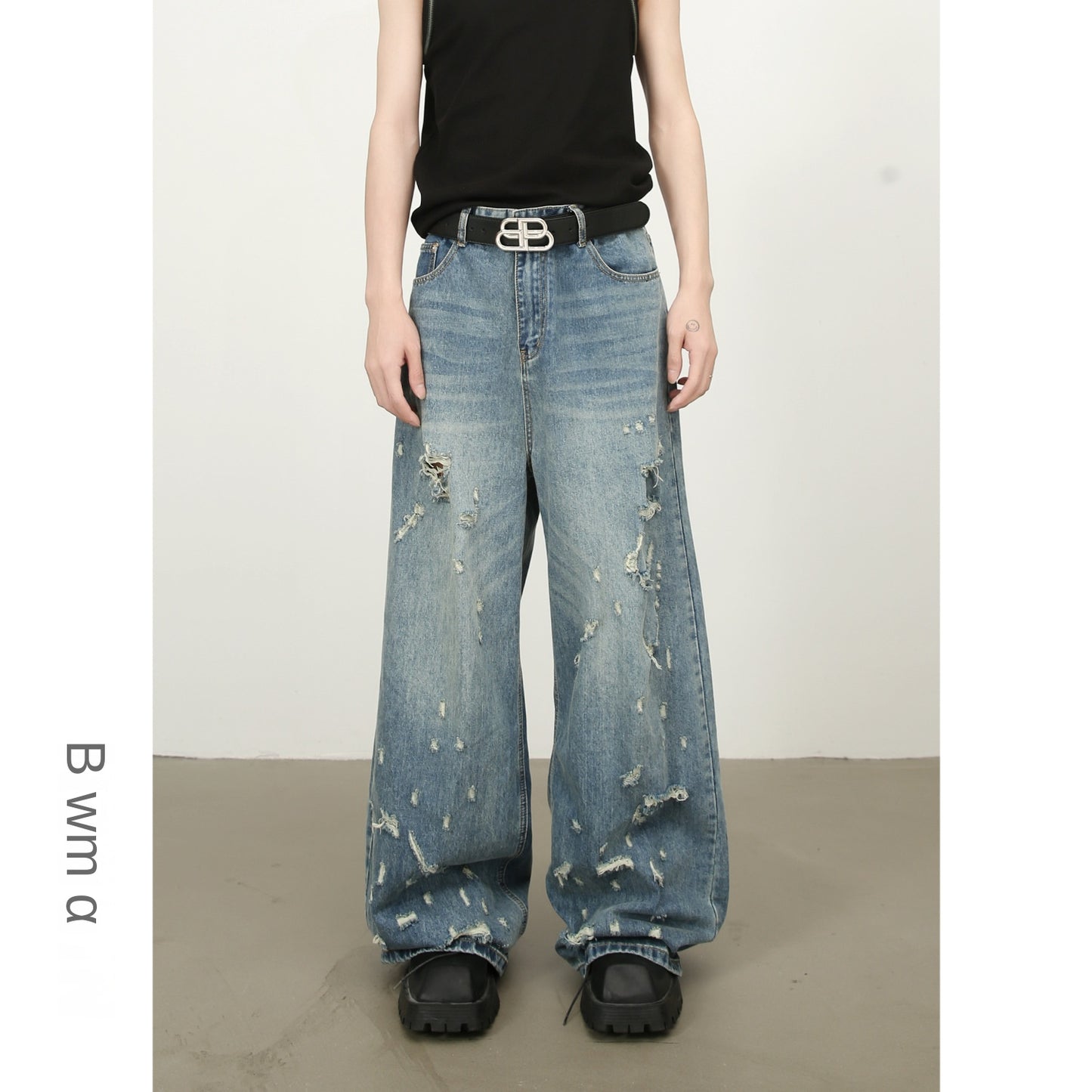 Harajuku Style Distressed Denim Trousers for Men