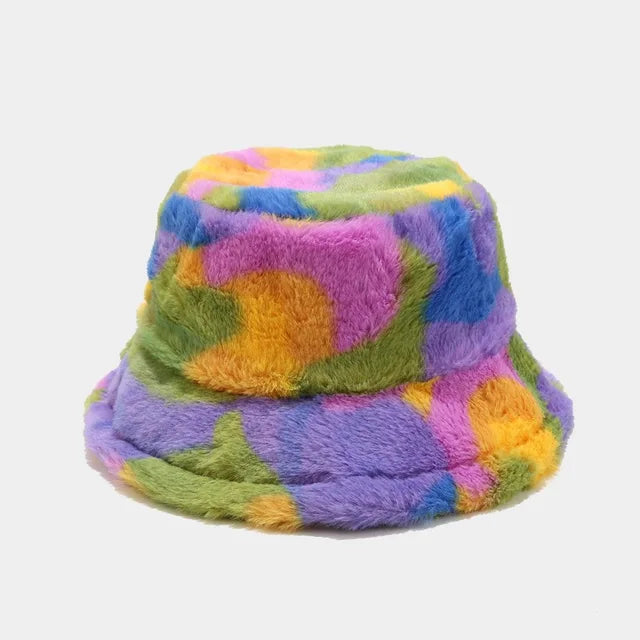 Harajuku Style Zebra Print Faux Fur Panama Bucket Hat