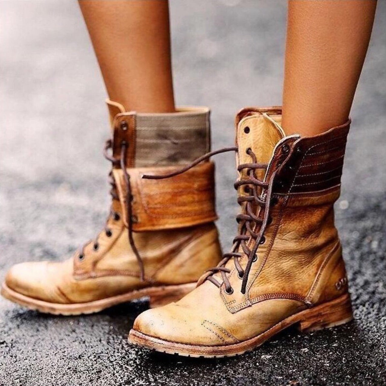 Retro Women's Leather Lace-Up Knight Boots