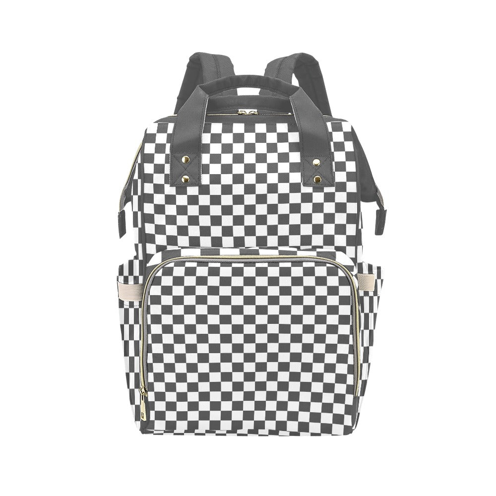 Gray White Checkerboard Multi-Function Backpack