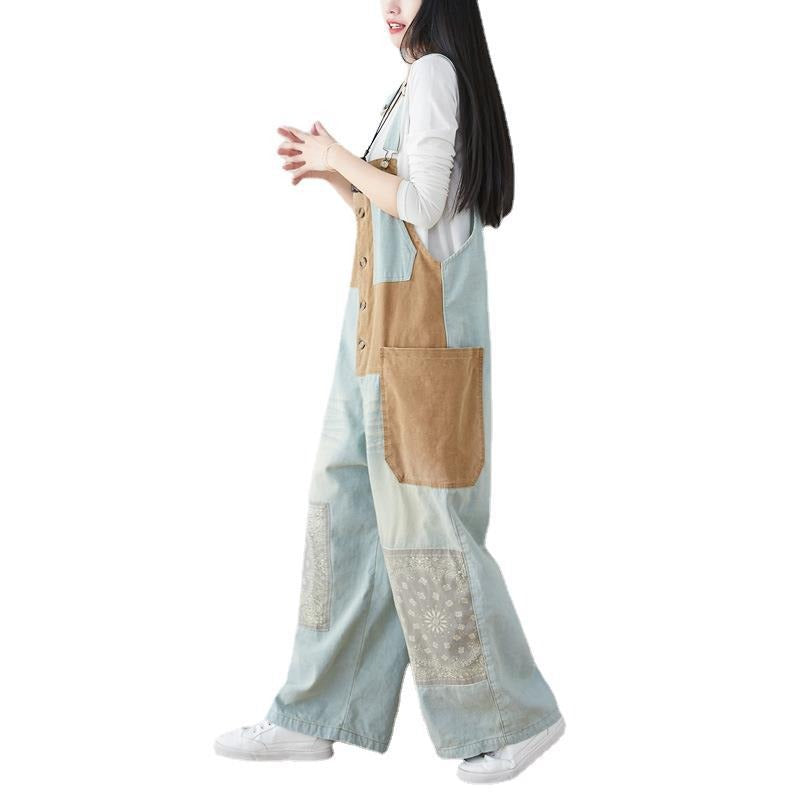 Ethnic Style Wide Leg Overalls