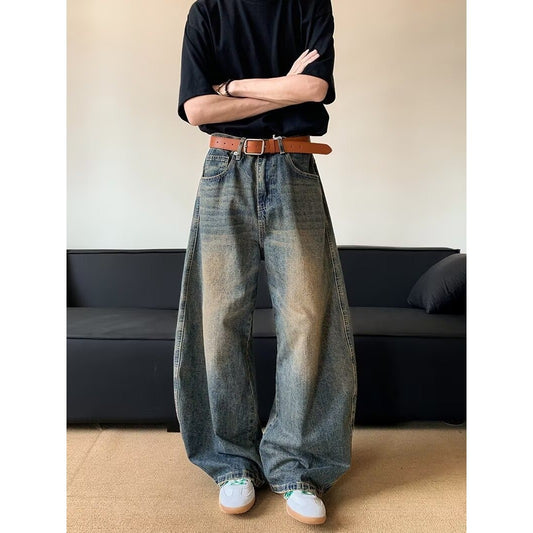 Casual Vintage Blue Wide Leg Knife Pants