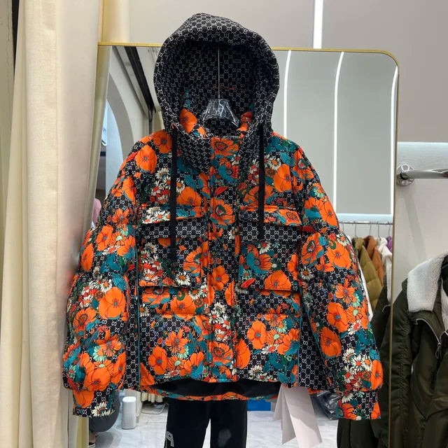 Harajuku Style Printed Down Jacket for Women