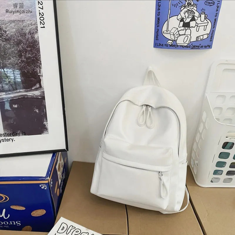 Harajuku PU Leather Zip Backpack