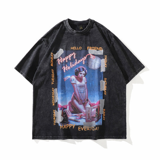 Vintage Distressed Cotton Harajuku Style T-Shirt for Men