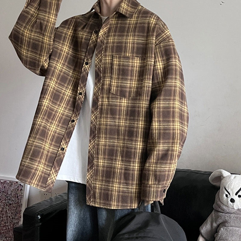 Men's Long Sleeved Checkered Casual Jacket