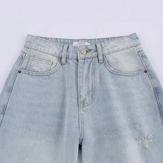 Playful Ripped High-Waisted Loose Jeans for Women