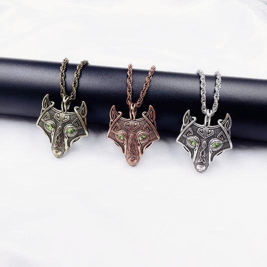 Men's Nordic Viking Wolf Head Pendant Necklace