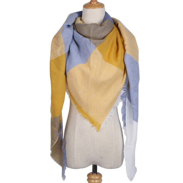 Harajuku Style Winter Triangle Scarf - Cashmere Plaid Shawl