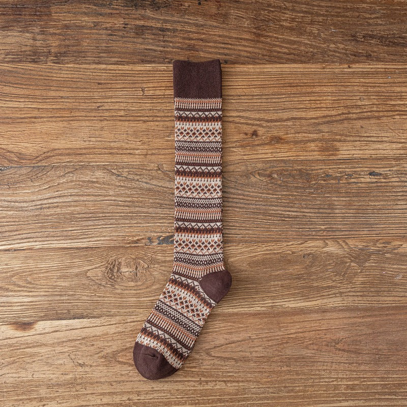 Women's Ethnic Style Knee Socks - Harajuku Striped Cotton