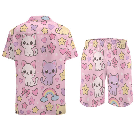Harajuku Kawaii Cat Rainbow Leisure Beach Suit