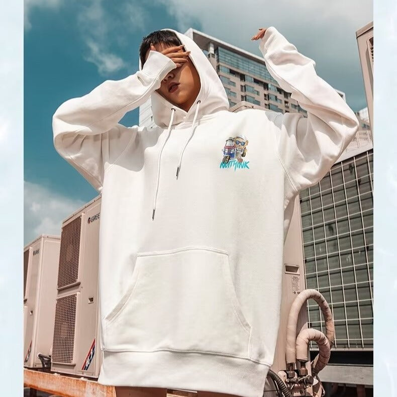 Playful Cartoon Bear Oversized Hoodie for Men
