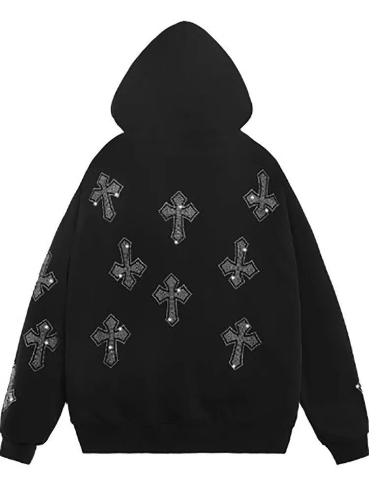 Men's Gothic Rhinestone Pocketed Hoodie