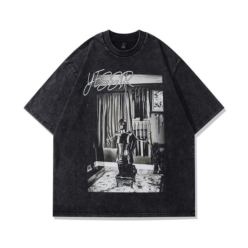 Harajuku Cartoon Print Vintage T-Shirt for Men