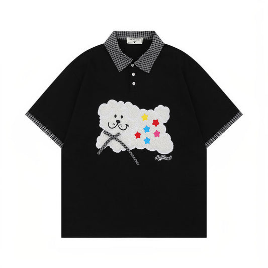 Unisex Cartoon Embroidered Polo Shirt - Harajuku Style