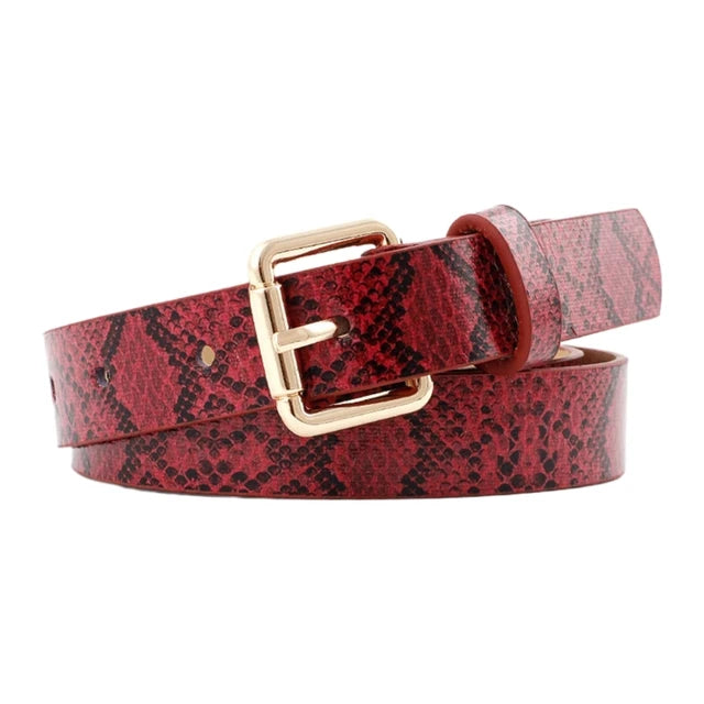 Vintage Leather Snake Pattern Waist Belt for Women