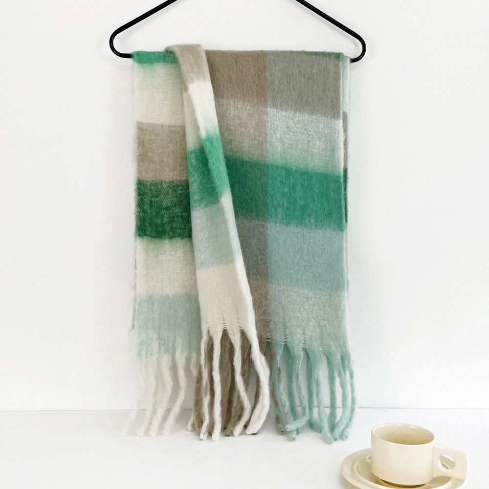 Colorful Plaid Mohair Scarf - Women's Winter Warmth