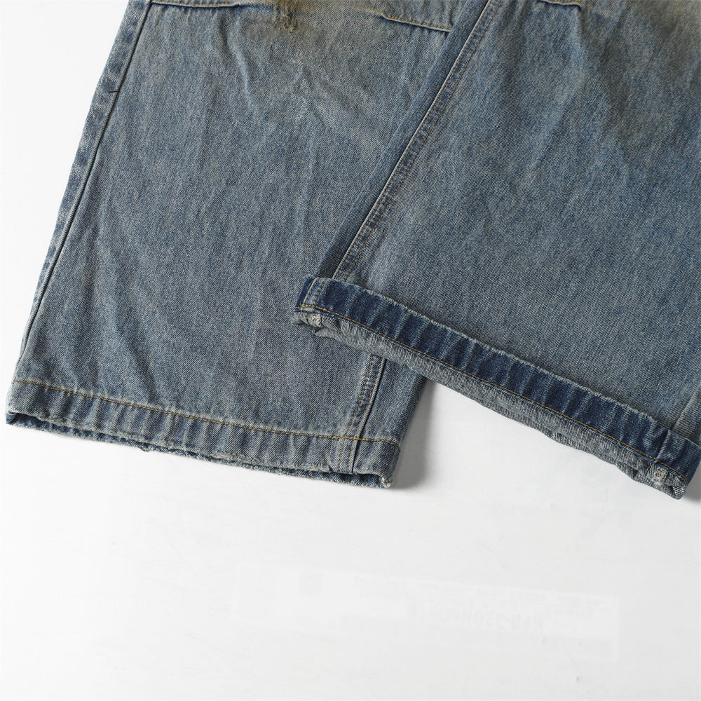 Men's Distressed Denim Pants with Paint Splatter
