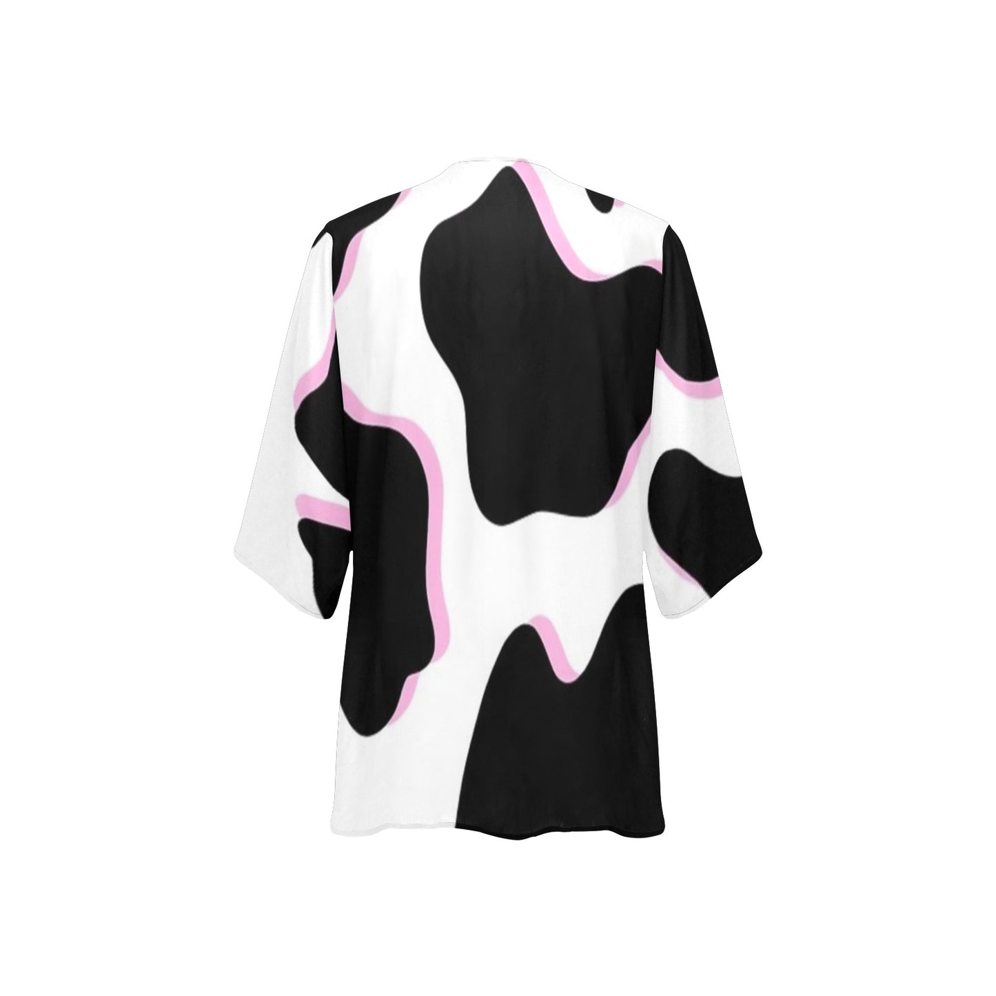 Playful Black and Pink Cow Pattern Women's Kimono Chiffon Cover Up