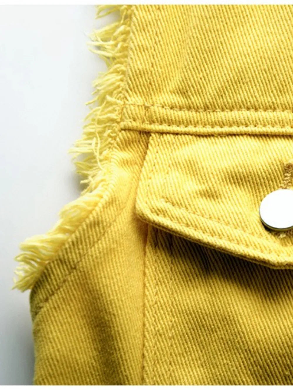Button Down Raw Hem Sleeveless Denim Jacket Plus Size