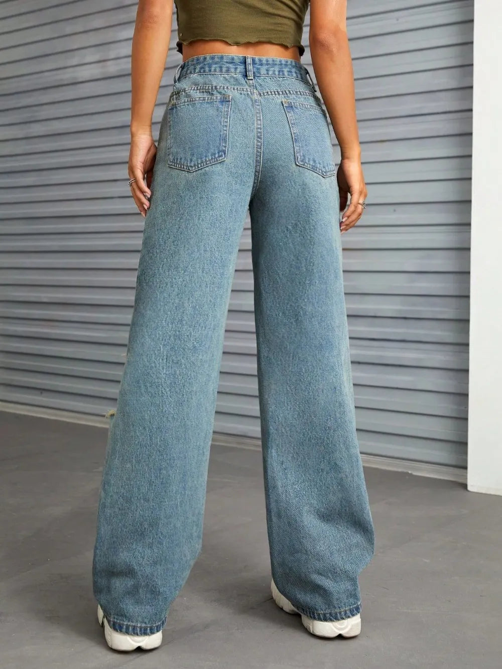 Distressed Wide Leg Jeans with Pockets - Harajuku Style