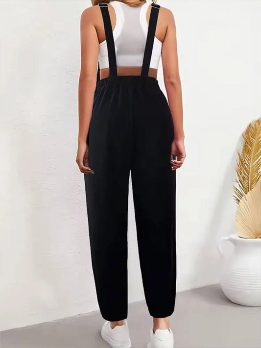 Embroidered Sunflower Wide Strap Overalls