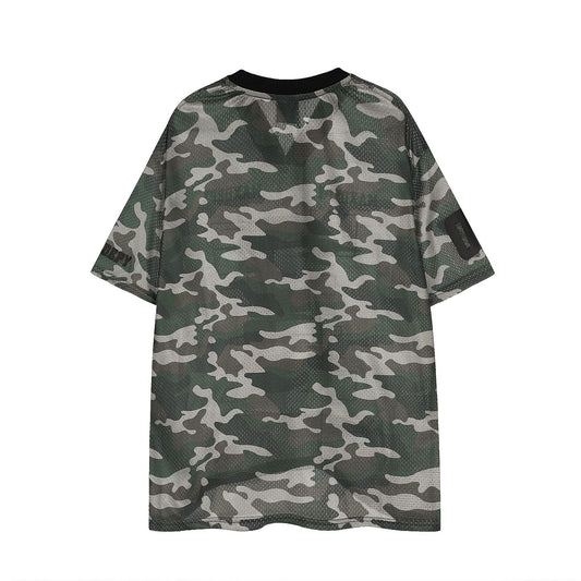 Retro Camouflage V-Neck Mesh T-Shirt
