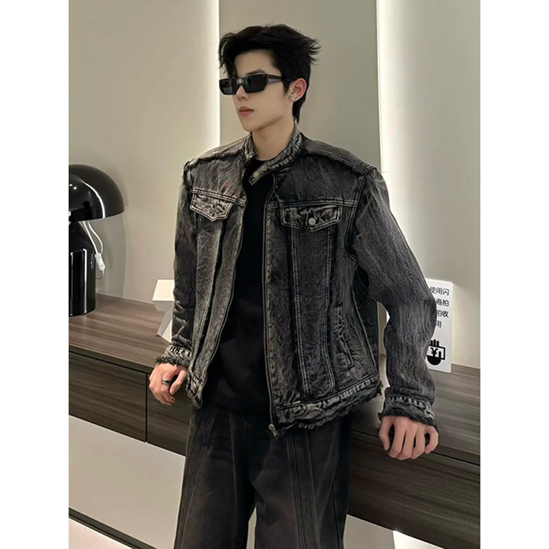 Shoulder Pad Men's Retro Washed Vintage Jacket
