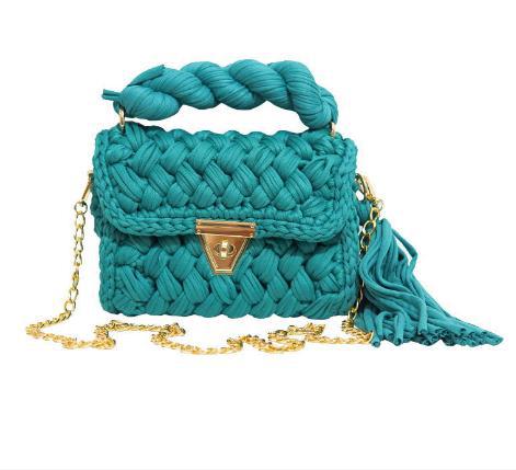 Harajuku Chic Hand-Woven Crossbody Bag with Chain
