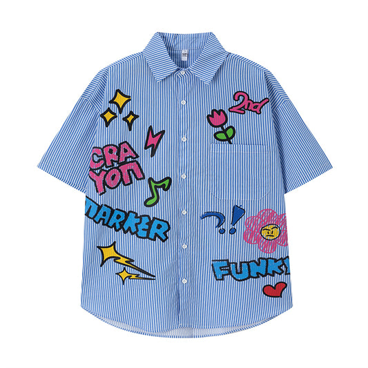 Fun Graffiti Stripe Short Sleeve Shirt