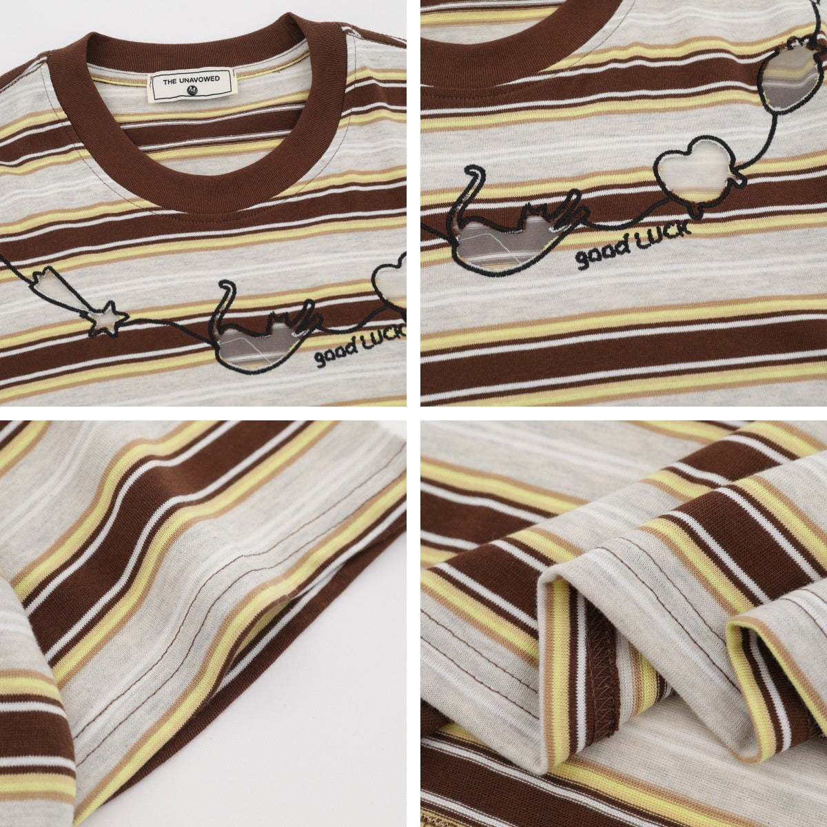 Retro Stripe Cat Embroidery T-Shirt