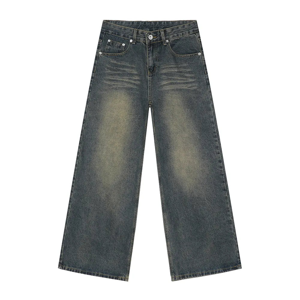 Playful Washed Cat Whisker Straight Leg Jeans