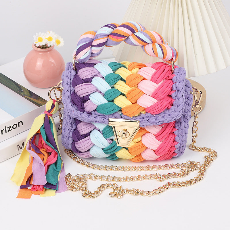 Harajuku Chic Hand-Woven Crossbody Bag with Chain