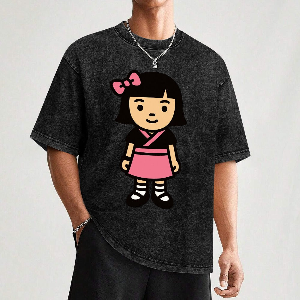 Kawaii Harajuku Girl Vintage Wash Off Shoulder T-Shirt