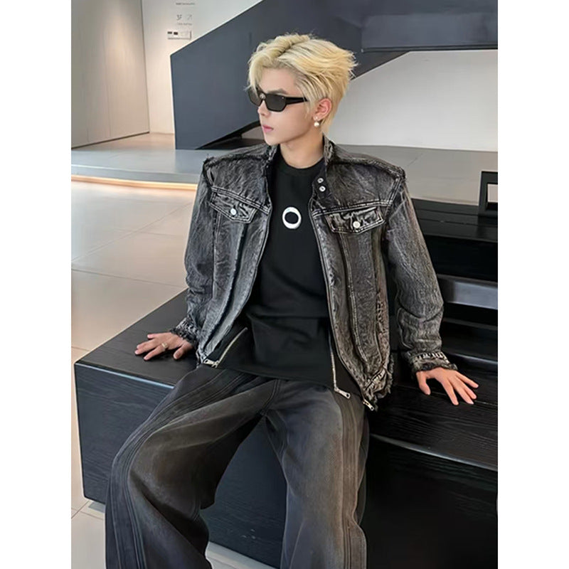 Shoulder Pad Men's Retro Washed Vintage Jacket