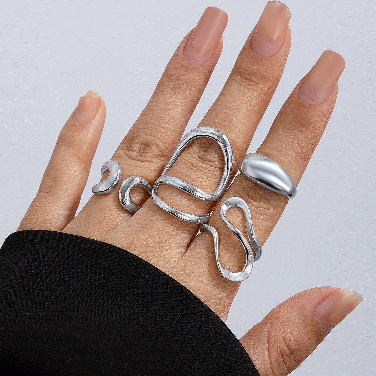 Playful Irregular Lava Open Smooth Ring Set