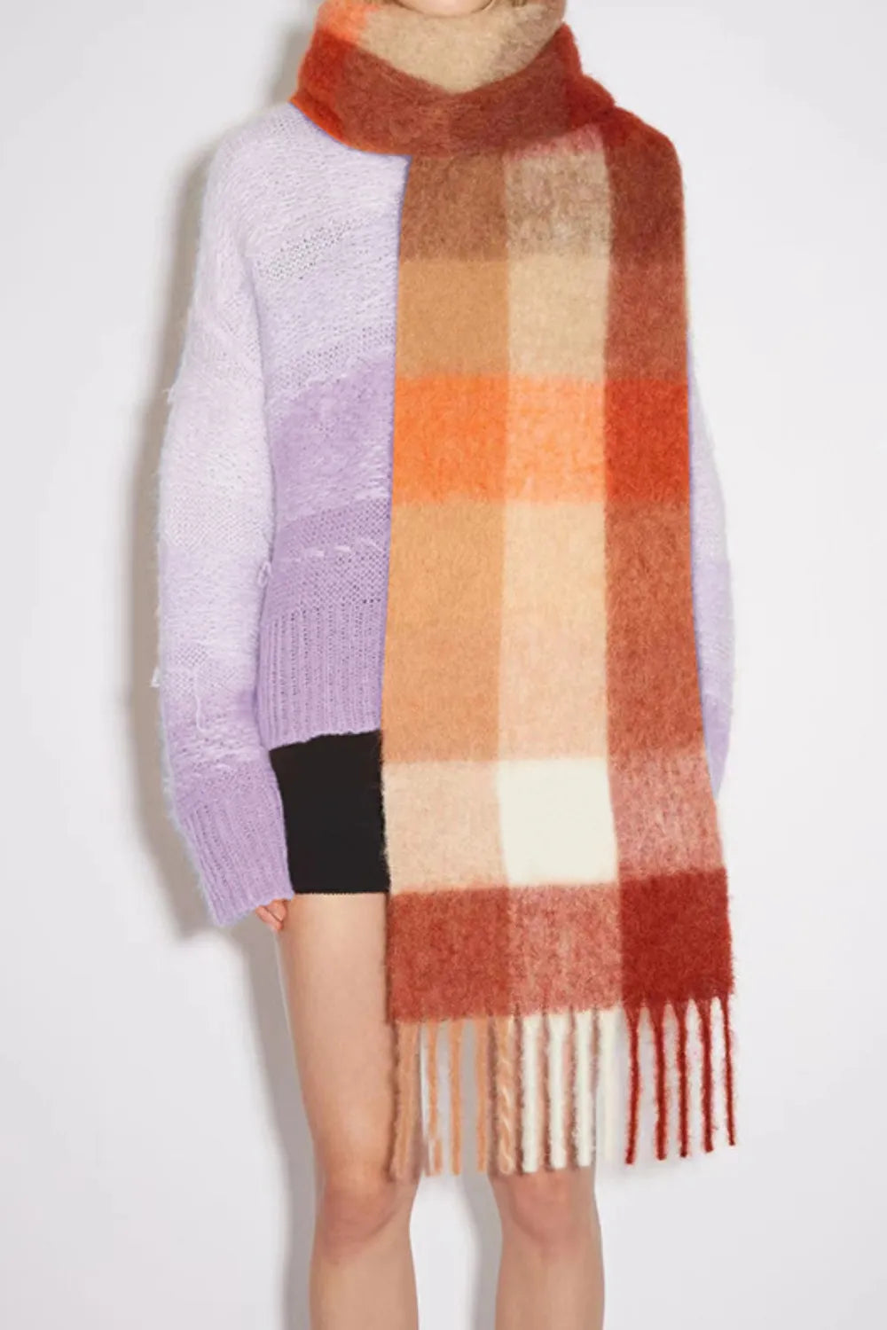Harajuku Thermal Fringe Plaid Scarf