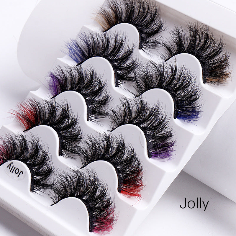 5 Pairs of Playful Colorful False Eyelashes - Multi Layered Mink-like