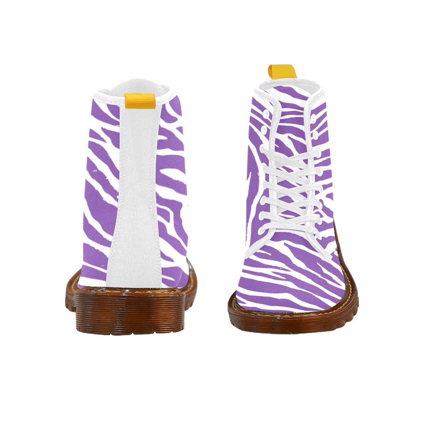 Purple Zebra Pattern Women's Lace Up Canvas Boots