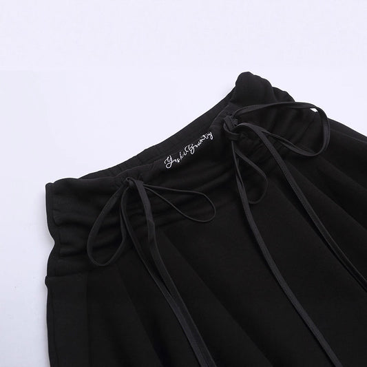 Playful A-Line Lace Hem Skirt with Drawstring Bow