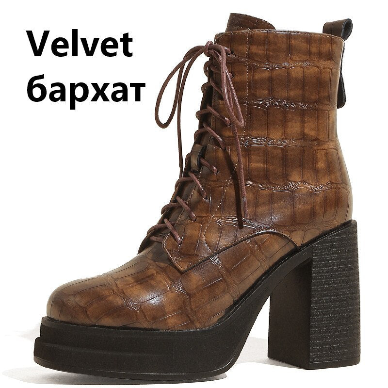 Women Ankle Boots Retro Fashion Office Chunky Heels