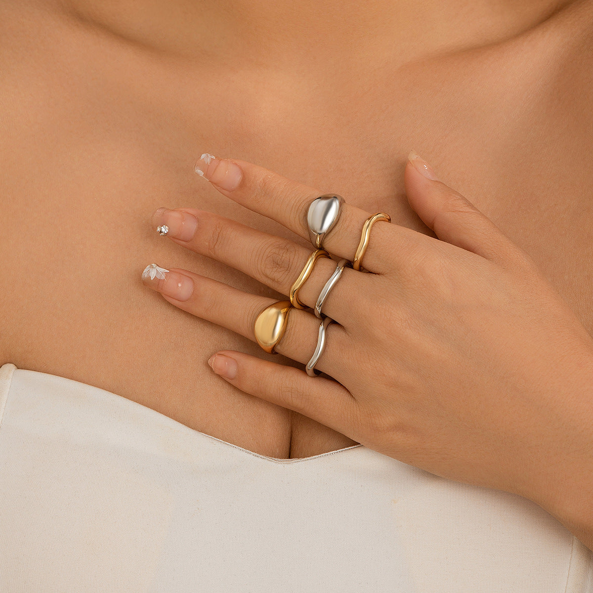 Playful Irregular Lava Open Smooth Ring Set