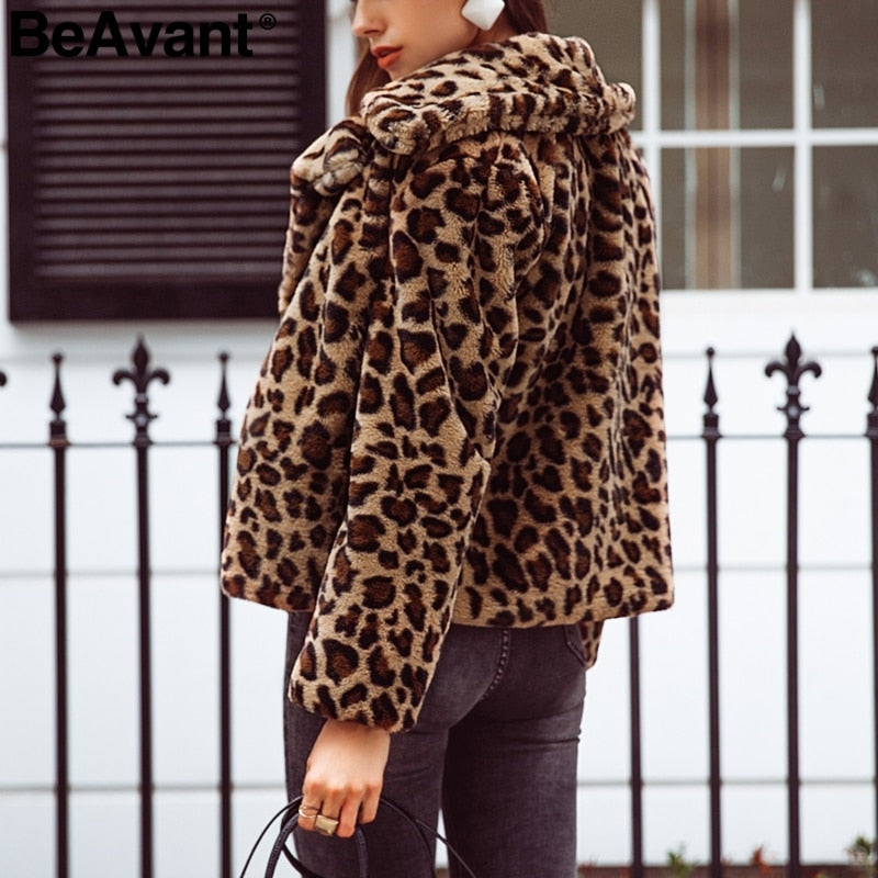 Harajuku Style Leopard Print Faux Fur Coat