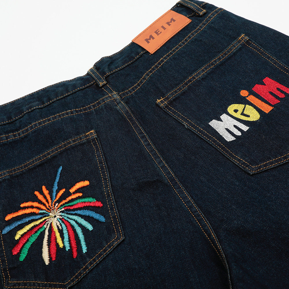 Embroidered Denim Shorts for Men - Harajuku Style